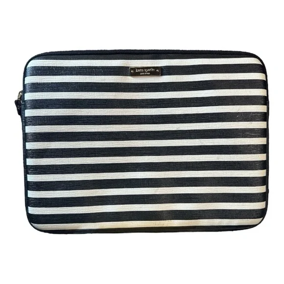 Kate Spade Black and White Striped Laptop/Tablet Sleeve EUC - Picture 1 of 10